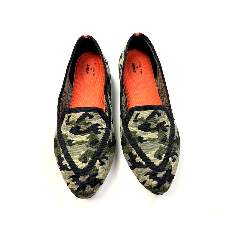Birdies X Judy Blackbird Camo Flats Women 9 Euc Green Knit Pointed Toe Washable